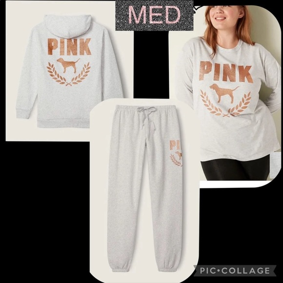 PINK VS bling classic pant bling long sleeve campus tee PULLOVER HOODIE - Picture 1 of 16